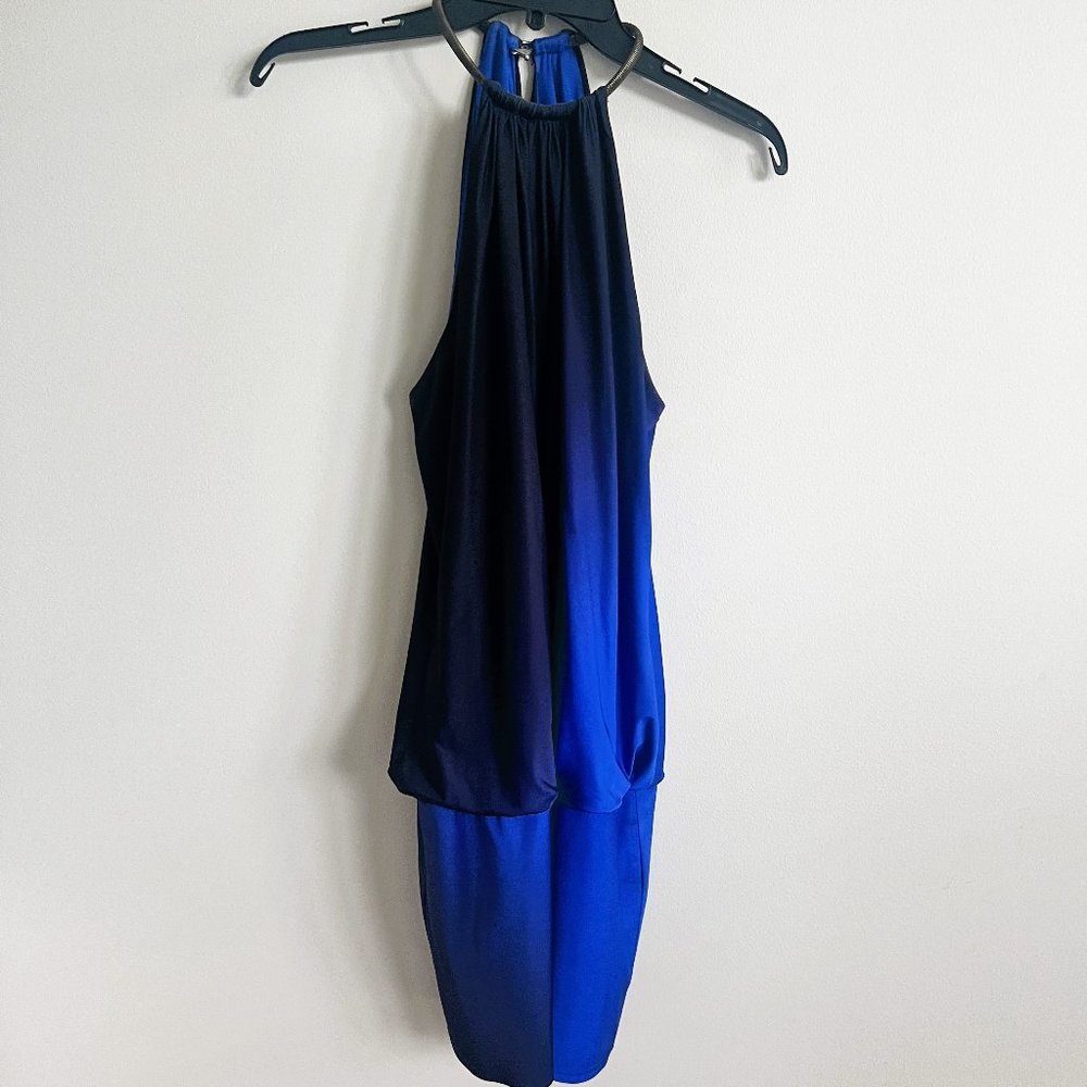 Xscape by Joanna Chen Multi-Blue Halter Mini Dress in Size 12